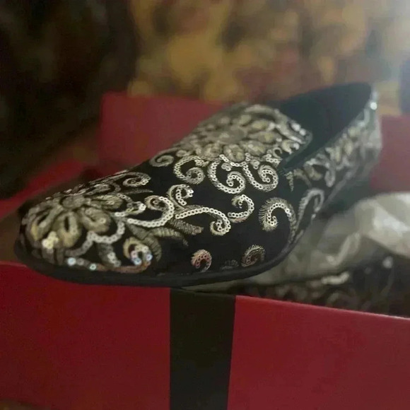 MENS AMALFI GOLD SEQUINS SHOES BLACK SZ 10.5 NIB